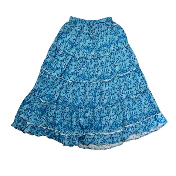 Blue floral maxi tiered skirt with elastic waistband, XS - Picture 6 of 6